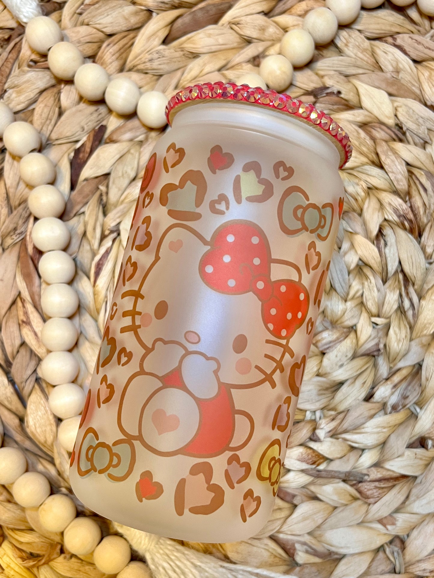 Kawaii Leopard Print Kitty Glass Can