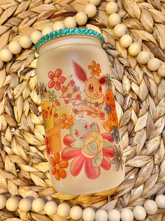 Floral Pokè and Friends Glass Can